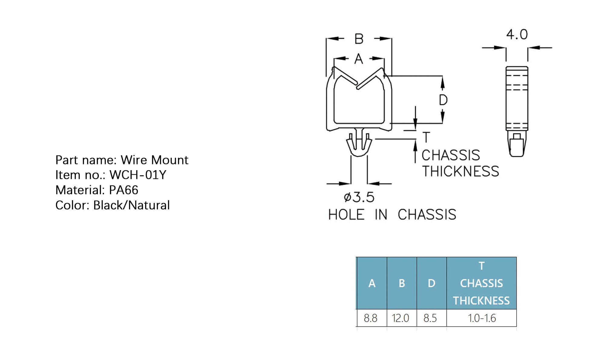 Plastic Wire Mount WCH-01Y